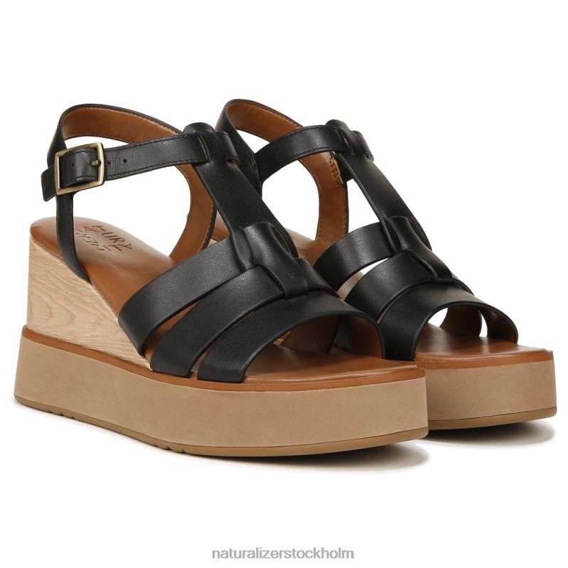Barrett wedge sandal svart läder 444DB360 sandaler | Naturalizer kvinnor