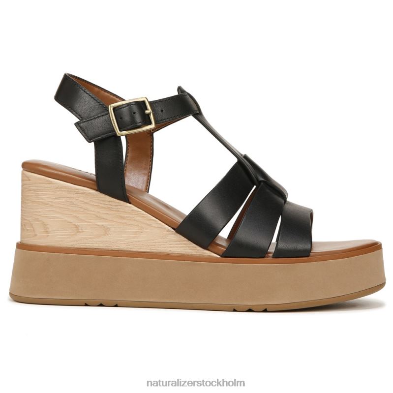 Barrett wedge sandal svart läder 444DB360 sandaler | Naturalizer kvinnor