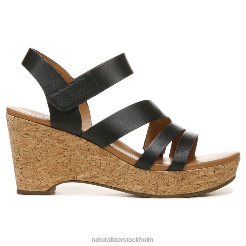 cynthia wedge sandal svart läder 444DB367 sandaler | Naturalizer kvinnor