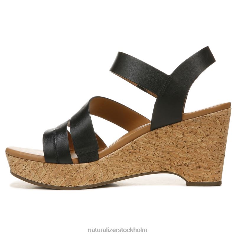 cynthia wedge sandal svart läder 444DB367 sandaler | Naturalizer kvinnor