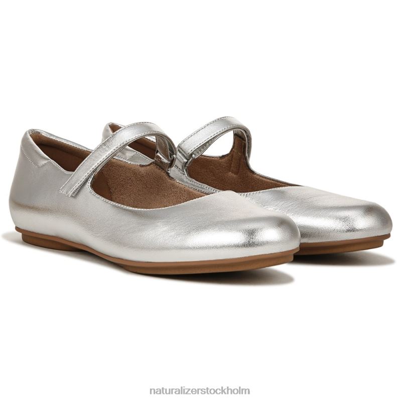 Maxwell Mary Jane platt silver läder 444DB49 lägenheter | Naturalizer kvinnor