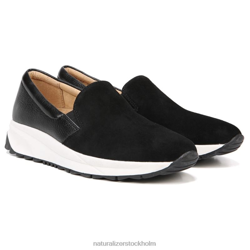selah slip on sneaker svart mocka/läder 444DB350 sneakers | Naturalizer kvinnor